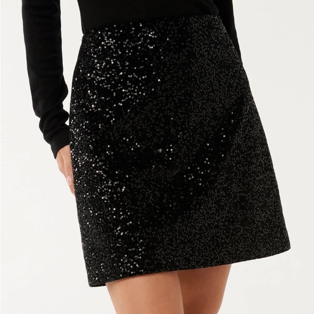 Loft black sequin wool mini skirt size 2 - Picture 11 of 11